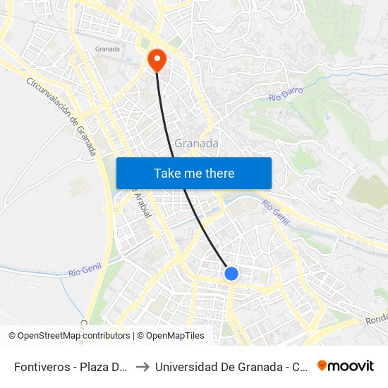 Fontiveros - Plaza De La Hípica to Universidad De Granada - Campus Centro map