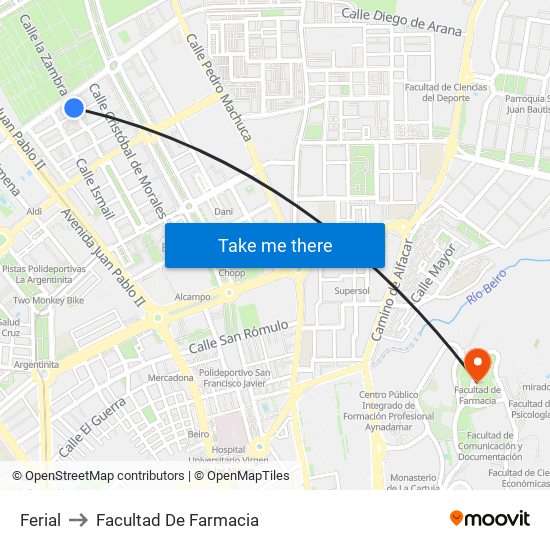 Ferial to Facultad De Farmacia map