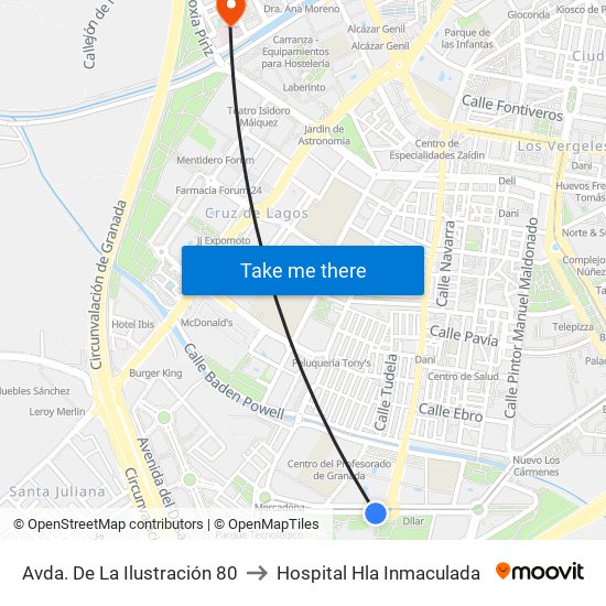 Avda. De La Ilustración 80 to Hospital Hla Inmaculada map