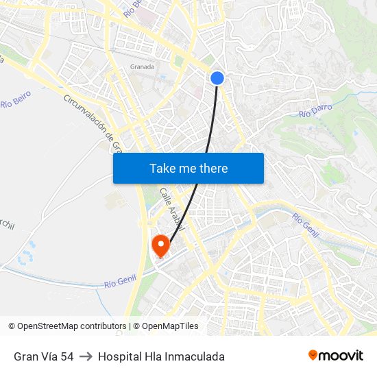 Gran Vía 54 to Hospital Hla Inmaculada map
