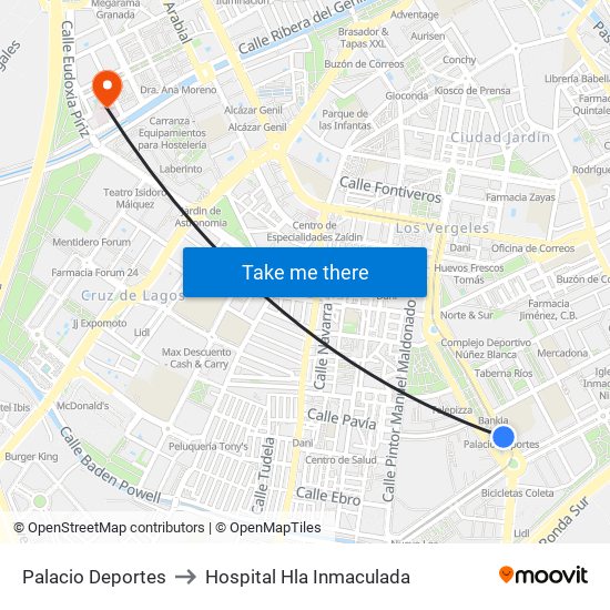 Palacio Deportes to Hospital Hla Inmaculada map