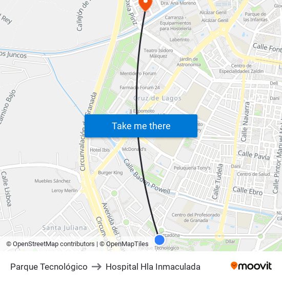 Parque Tecnológico to Hospital Hla Inmaculada map
