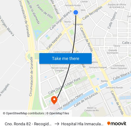 Cno. Ronda 82 - Recogidas to Hospital Hla Inmaculada map