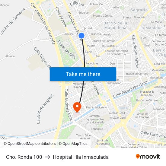 Cno. Ronda 100 to Hospital Hla Inmaculada map