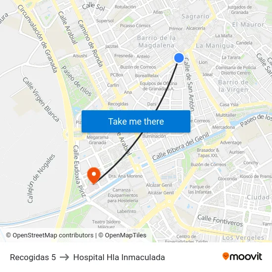 Recogidas 5 to Hospital Hla Inmaculada map