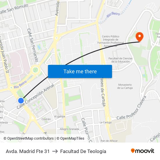 Avda. Madrid Fte 31 to Facultad De Teología map