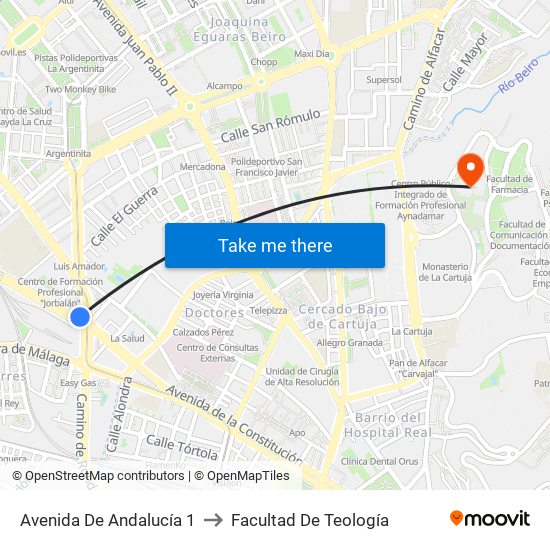 Avenida De Andalucía 1 to Facultad De Teología map