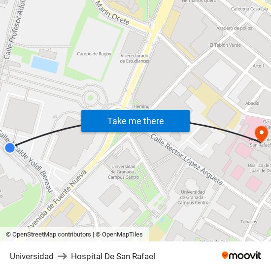 Universidad to Hospital De San Rafael map