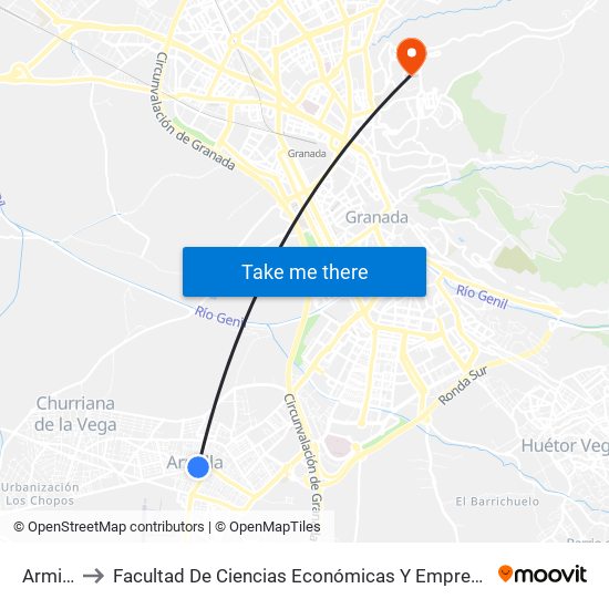 Armilla to Facultad De Ciencias Económicas Y Empresariales map