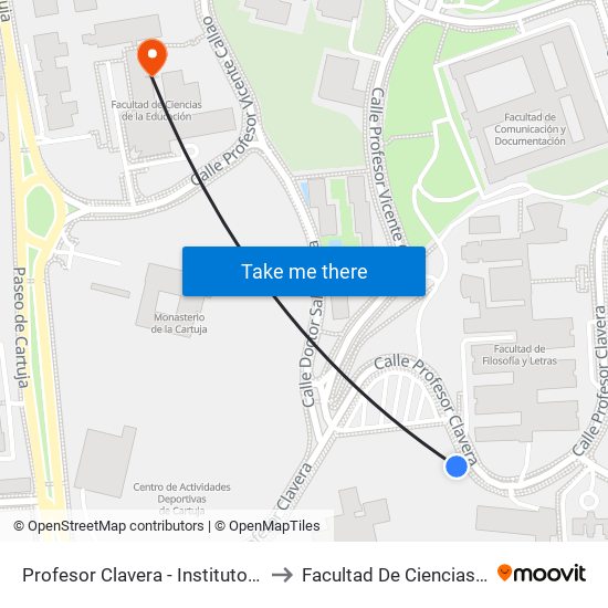 Profesor Clavera - Instituto Andaluz De Geofísica to Facultad De Ciencias De La Educación map