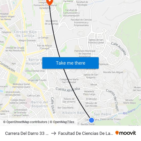 Carrera Del Darro 33 - Bañuelo to Facultad De Ciencias De La Educación map