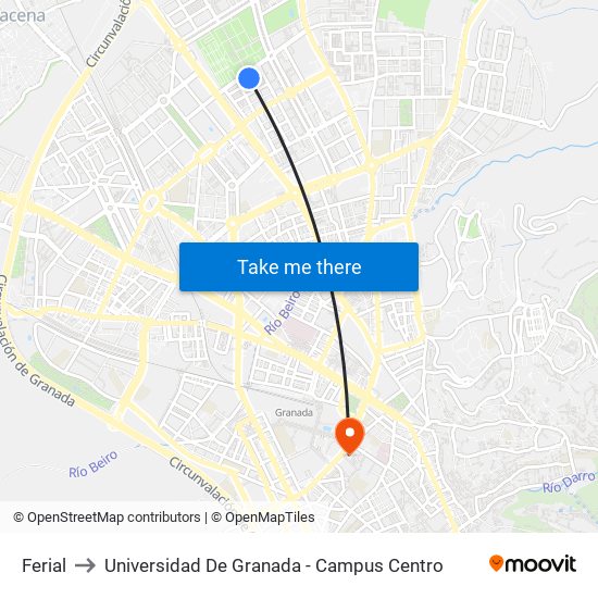 Ferial to Universidad De Granada - Campus Centro map