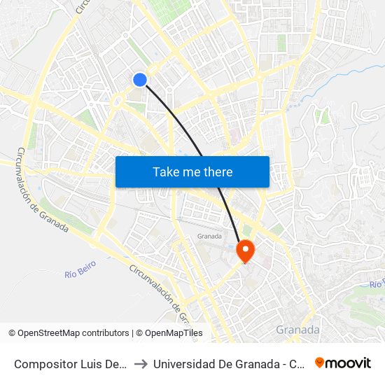 Compositor Luis De Narváez 7 to Universidad De Granada - Campus Centro map