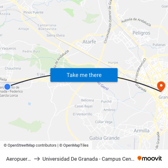 Aeropuerto to Universidad De Granada - Campus Centro map