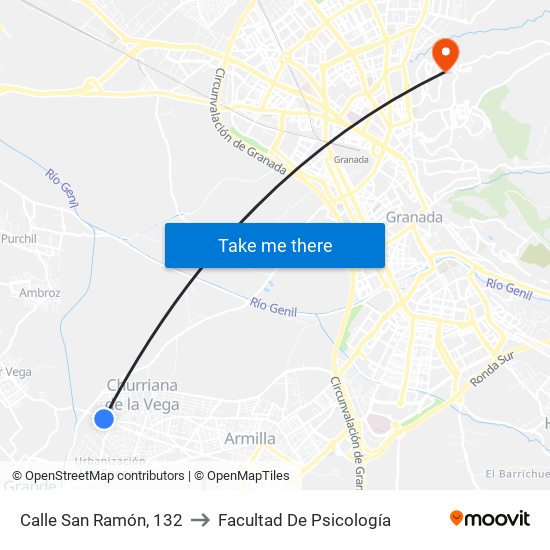 Calle San Ramón, 132 to Facultad De Psicología map