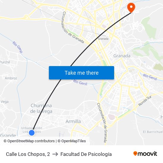 Calle Los Chopos, 2 to Facultad De Psicología map