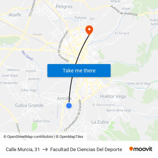 Calle Murcia, 31 to Facultad De Ciencias Del Deporte map