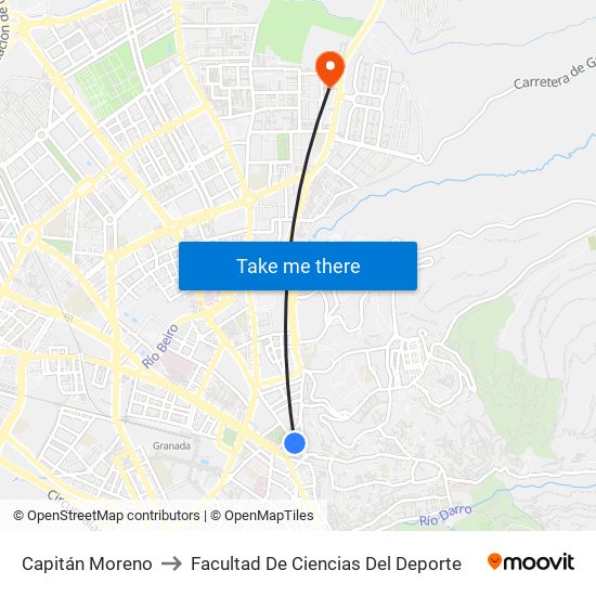 Capitán Moreno to Facultad De Ciencias Del Deporte map