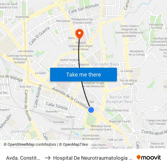 Avda. Constitución 20 to Hospital De Neurotraumatología Y Rehabilitación map