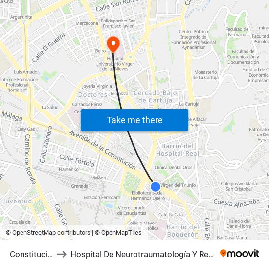 Constitución 7 to Hospital De Neurotraumatología Y Rehabilitación map