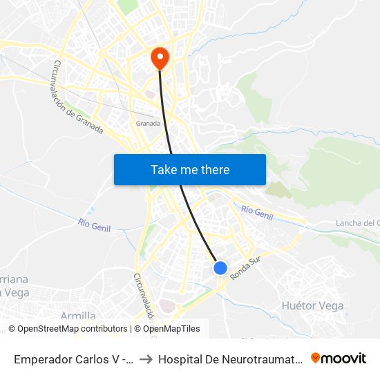 Emperador Carlos V - C.P. Sierra Nevada to Hospital De Neurotraumatología Y Rehabilitación map