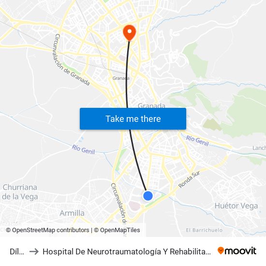 Dílar to Hospital De Neurotraumatología Y Rehabilitación map