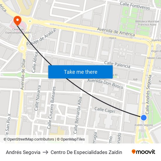 Andrés Segovia to Centro De Especialidades Zaídin map