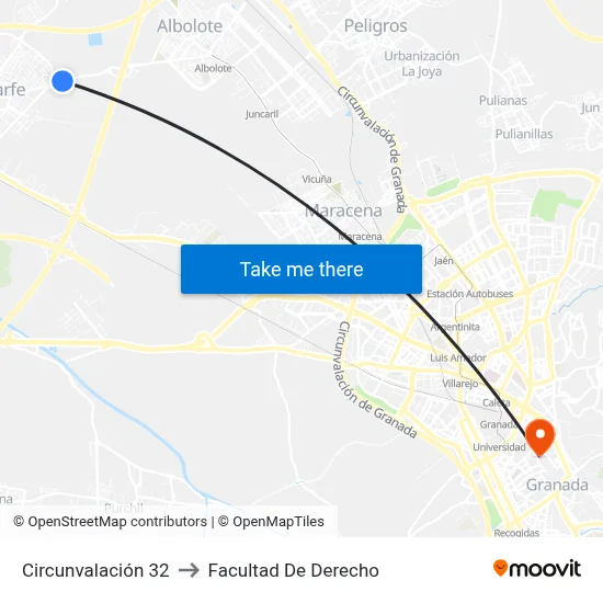 Circunvalación 32 to Facultad De Derecho map