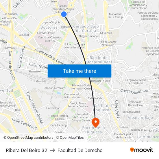 Ribera Del Beiro 32 to Facultad De Derecho map