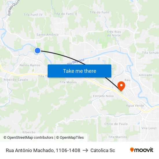 Rua Antônio Machado, 1106-1408 to Cátolica Sc map