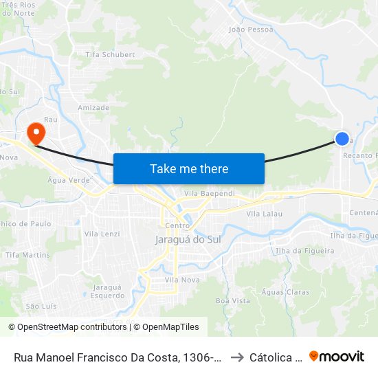Rua Manoel Francisco Da Costa, 1306-1378 to Cátolica Sc map
