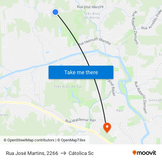 Rua José Martins, 2266 to Cátolica Sc map