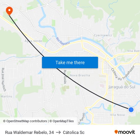 Rua Waldemar Rebelo, 34 to Cátolica Sc map