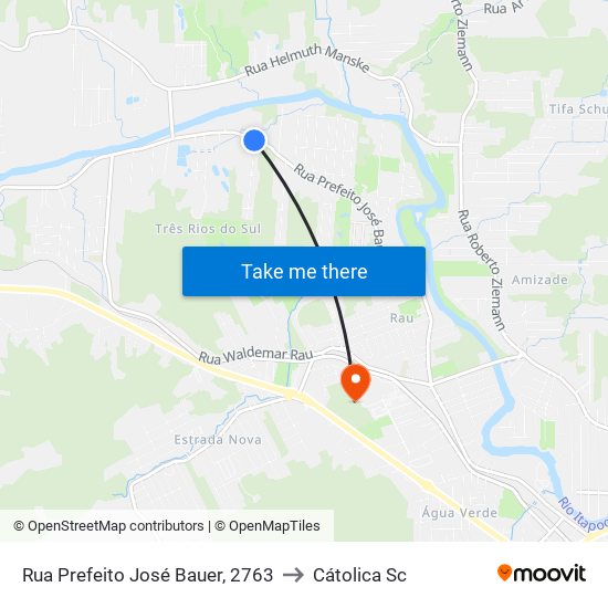 Rua Prefeito José Bauer, 2763 to Cátolica Sc map