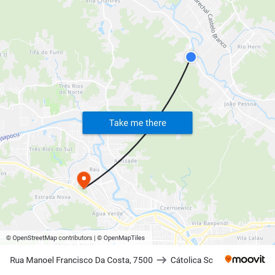 Rua Manoel Francisco Da Costa, 7500 to Cátolica Sc map