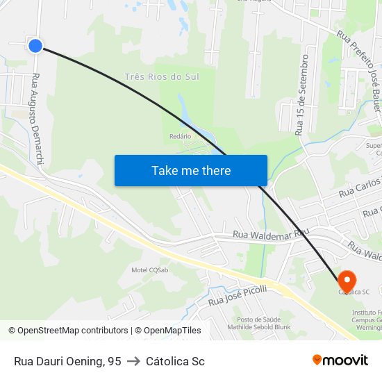 Rua Dauri Oening, 95 to Cátolica Sc map