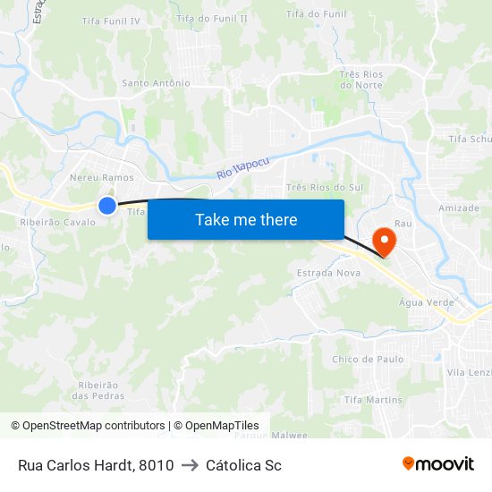 Rua Carlos Hardt, 8010 to Cátolica Sc map