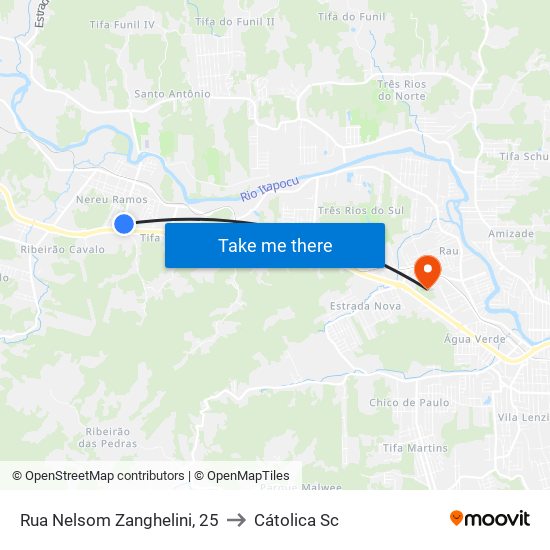 Rua Nelsom Zanghelini, 25 to Cátolica Sc map