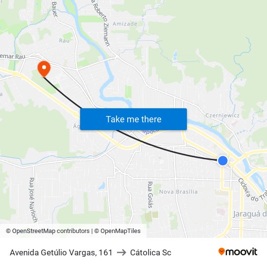 Avenida Getúlio Vargas, 161 to Cátolica Sc map