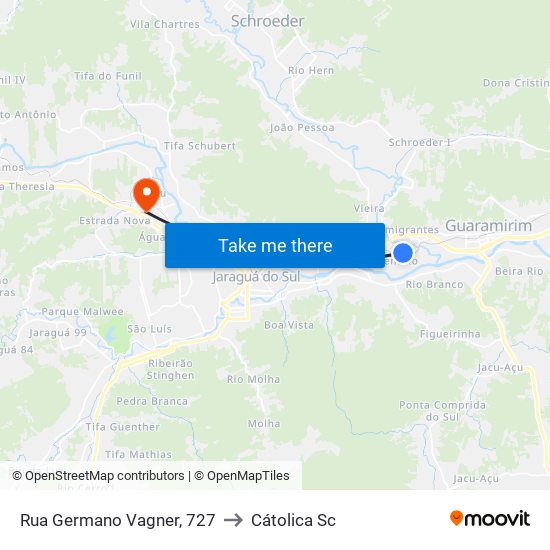 Rua Germano Vagner, 727 to Cátolica Sc map