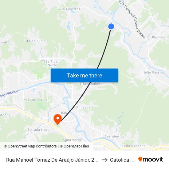 Rua Manoel Tomaz De Araújo Júnior, 275 to Cátolica Sc map