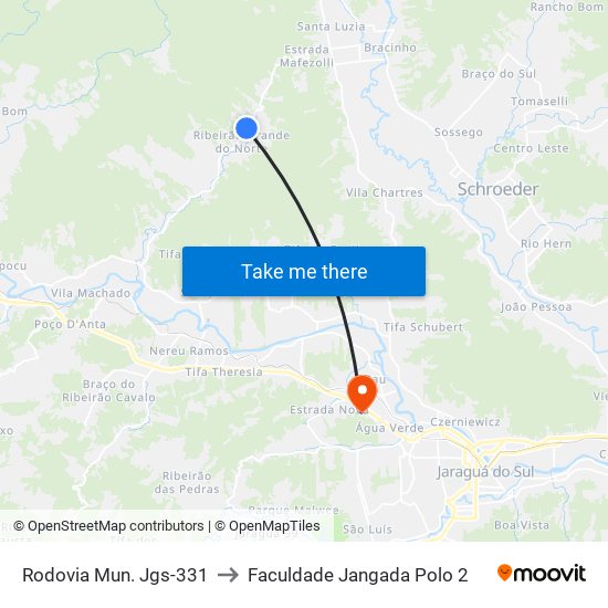 Rodovia Mun. Jgs-331 to Faculdade Jangada Polo 2 map