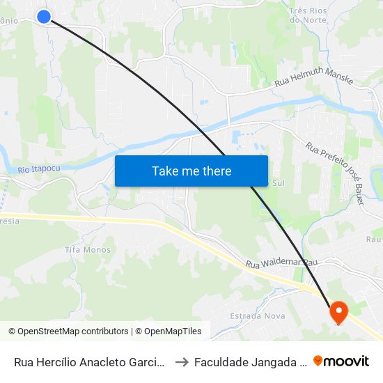 Rua Hercílio Anacleto Garcia, 67-125 to Faculdade Jangada Polo 2 map