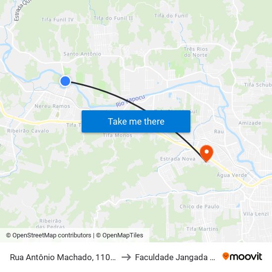 Rua Antônio Machado, 1106-1408 to Faculdade Jangada Polo 2 map