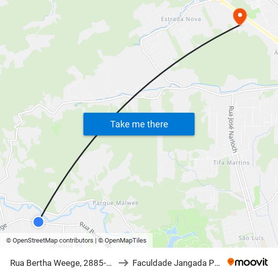 Rua Bertha Weege, 2885-2895 to Faculdade Jangada Polo 2 map