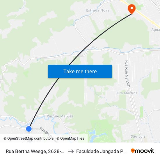 Rua Bertha Weege, 2628-2738 to Faculdade Jangada Polo 2 map