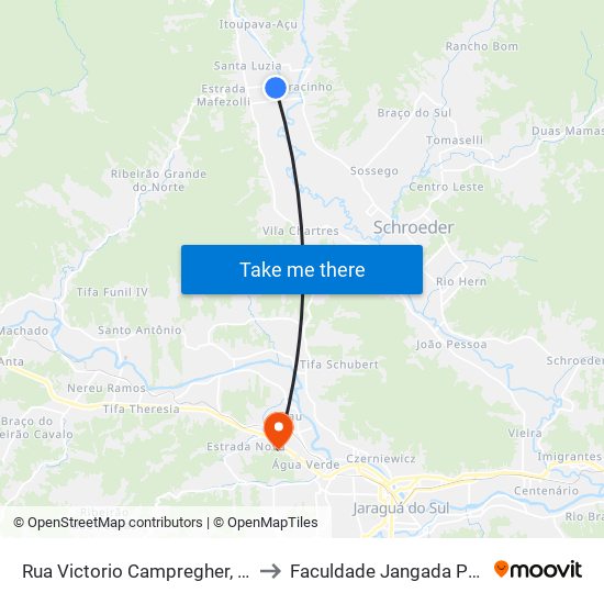 Rua Victorio Campregher, 1020 to Faculdade Jangada Polo 2 map