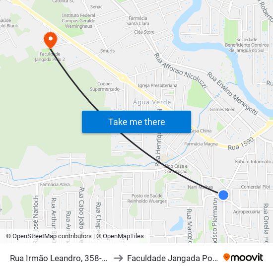 Rua Irmão Leandro, 358-458 to Faculdade Jangada Polo 2 map