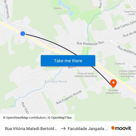 Rua Vitória Matedi Bertolde, 21-23 to Faculdade Jangada Polo 2 map