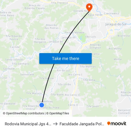 Rodovia Municipal Jgs 489 to Faculdade Jangada Polo 2 map